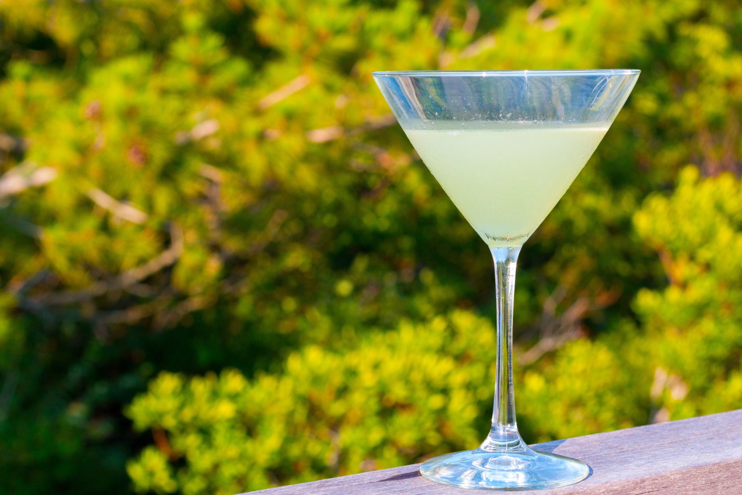 a green drink in a cocktail glass